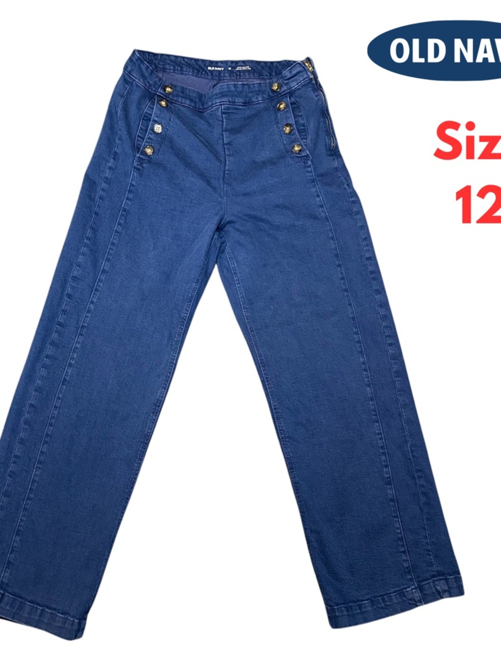 Old Navy Womens Jeans Extra High Rise Sz 12 Wide Leg Pants Button Pockets #226